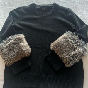 Banana Republic cotton crewneck sweater faux fur at sleeves
